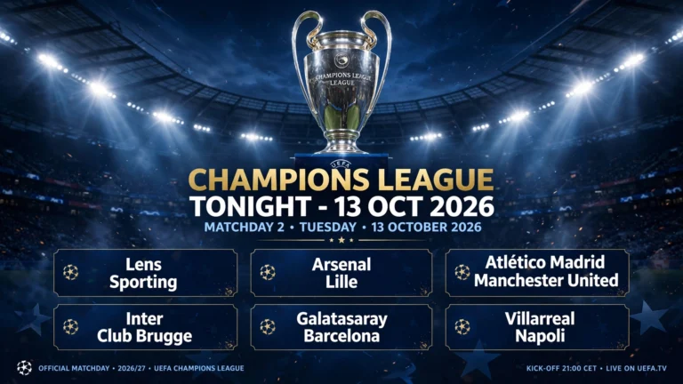 CHAMPIONS LEAGUE AZI – 13 OCTOMBRIE 2026: Seara uriașă din etapa a 2-a, cu Arsenal, Barcelona și super-duelul Atletico – Manchester United