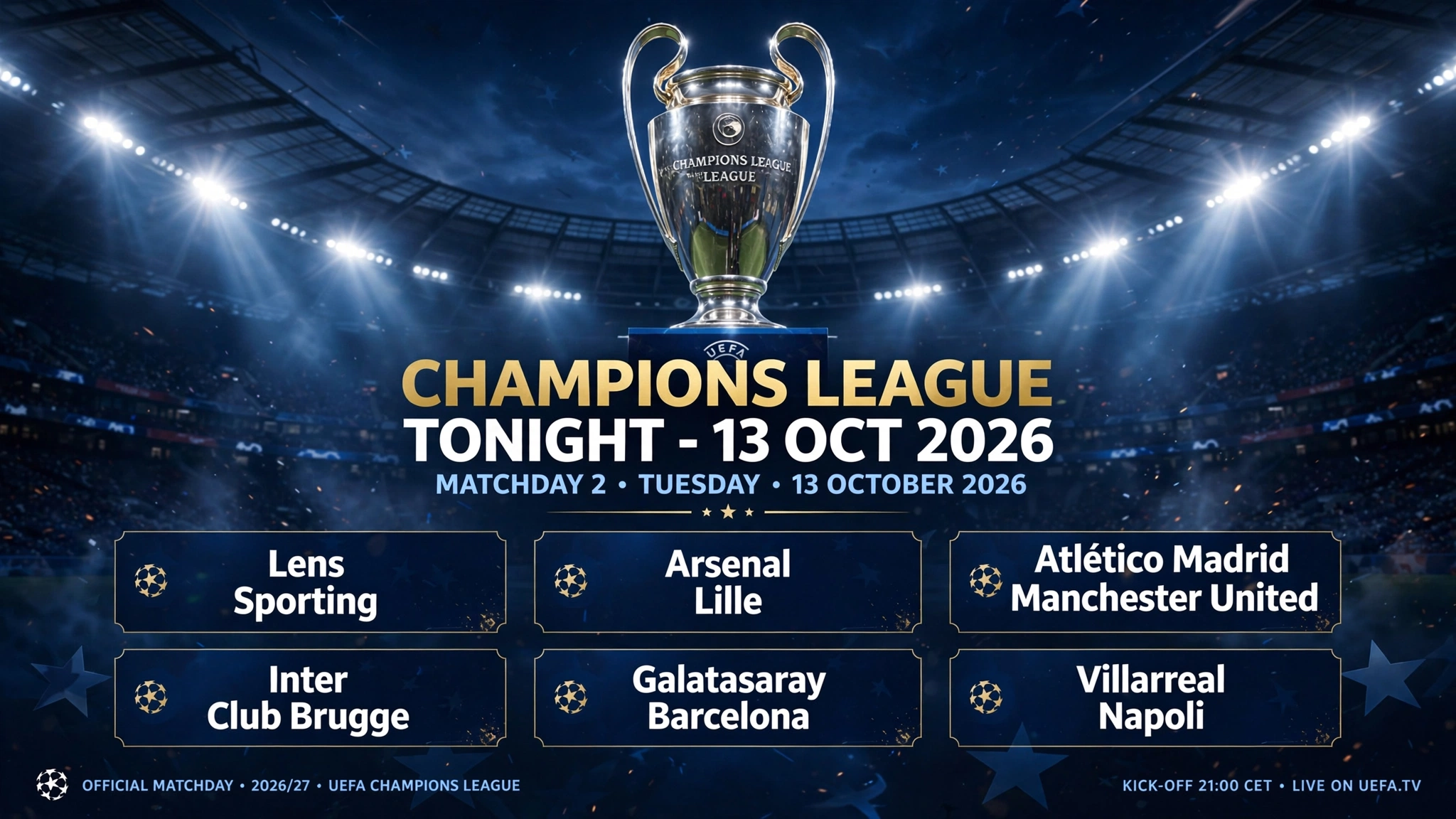 CHAMPIONS LEAGUE AZI – 13 OCTOMBRIE 2026: Seara uriașă din etapa a 2-a, cu Arsenal, Barcelona și super-duelul Atletico – Manchester United