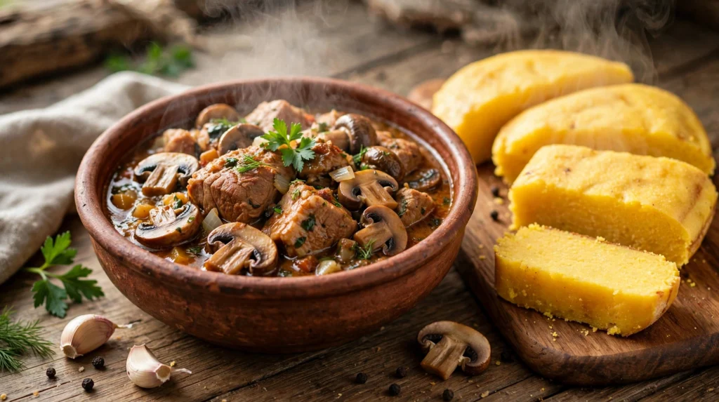 Tocăniță de ciuperci cu carne de porc - rețeta de la bunica, cremoasă și sățioasă