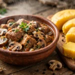 Tocăniță de ciuperci cu carne de porc - rețeta de la bunica, cremoasă și sățioasă